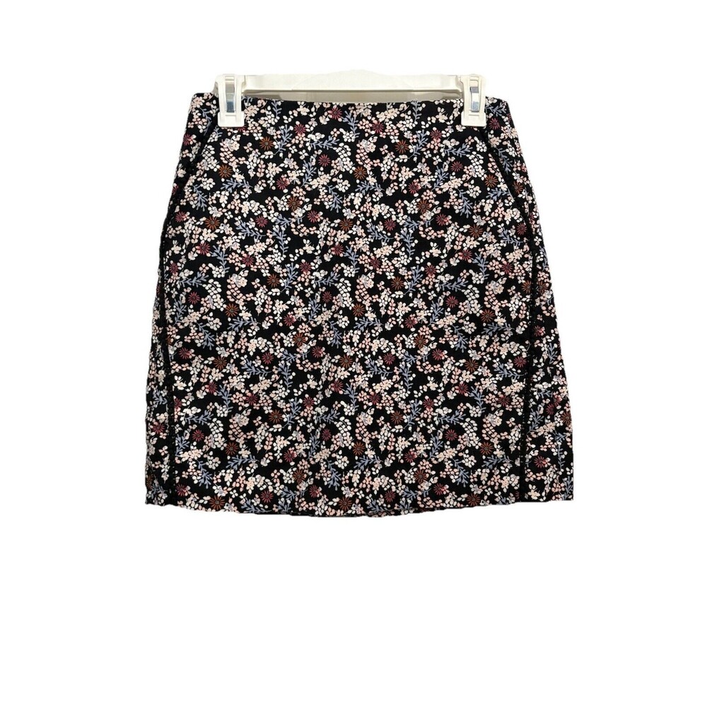 Ann Taylor Loft Black Floral Pattern Pencil Skirt Size 2 Lined Career